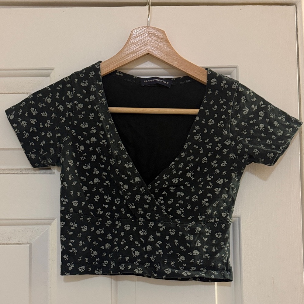 Brandy Melville Black Floral Crop Top